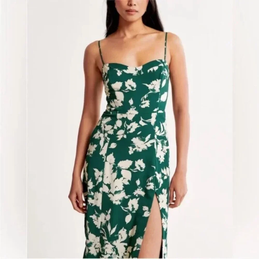 Abercrombie & Fitch Green Camille High-Slit Maxi Dress Size XLT 41245